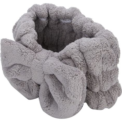 Serre-tête en polaire corail gris, bandeau de coiffure absorbant, accessoire maquillage cheveux, forte absorption d'eau, turban de toilette doux (1/5)