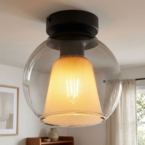 Plafoniera a LED, lampada da soffitto, lampada da camera da letto, nera, vetro fumé, H 19 cm (1/5)