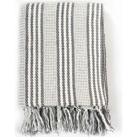 vidaXL Copriletto in Cotone a Righe 220x250 cm Grigio e Bianco