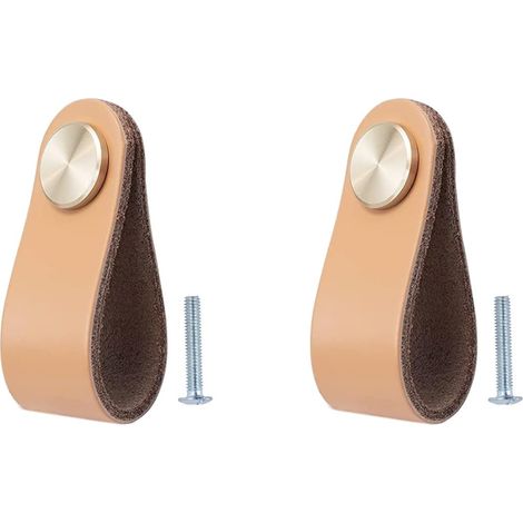Lot de 2 poignées en cuir vintage pour meubles, portes, tiroirs, armoires, cuisine, salle de bain. (1/5)