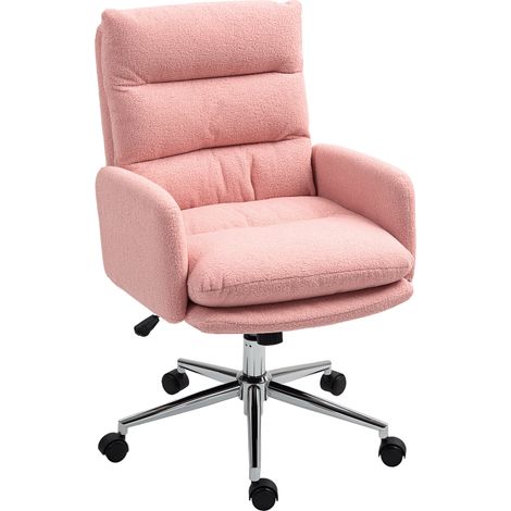 HOMCOM Upholstered Desk Chair with Height Adjustable, Pink (1/5)