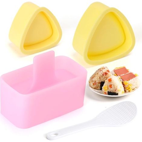 Set da 3 pezzi con pressa per palline di riso e affettatrice, stampo per palline di riso con affettatrice e cucchiaio per riso. Autentico hawaiano. (1/5)