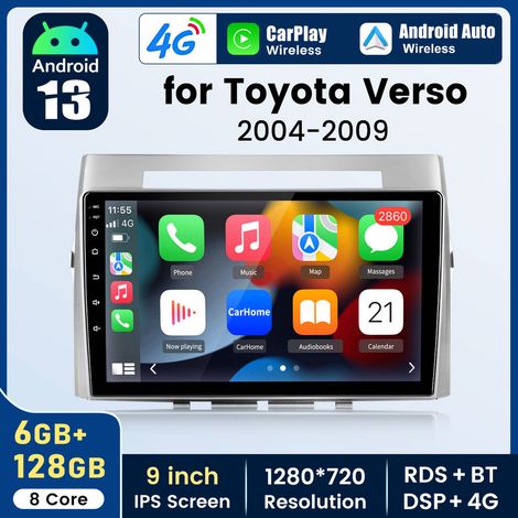 9 pouces Carplay Autoradio pour Toyota Verso 08-2020 Android 6+128G JUNSUN (1/5)