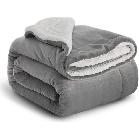 Plaid Couverture Polaire Sherpa Gris 152x202cm - Couverture de Lit Réversible Double Face Douce et Chaude Plaid Jeté de Canapé Flanelle (1/3)
