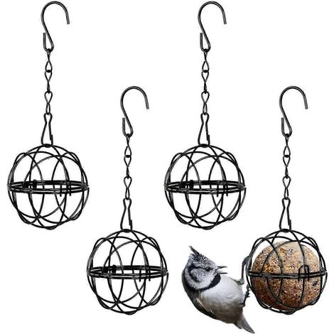 Lot de 4 mangeoires à boules de graisse suspendues pour oiseaux, support en métal avec 4 crochets en forme de S pour jardin extérieur. (1/5)