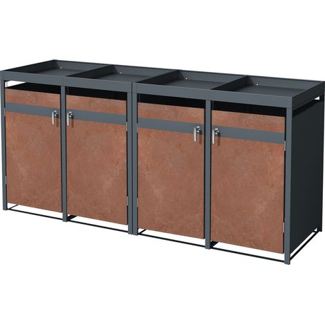ML-Design Copribidone per 4 Bidoni di Spazzatura con Tetto a Fioriera 240L 264x80x124 cm Antracite Effetto Ruggine Acciaio Contenitore per Pattumiera Copri Bidone per Rifiuti con 4 Porte e Serratura (1/5)