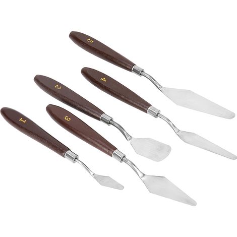 5 spatules à huile en acier inoxydable, manches en bois, couteaux de palette pour peinture, jeu de 5 pièces (1/5)