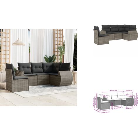 Salon de jardin 5 pcs avec coussins gris résine tressée - Ensemble Salon De Jardin - Mobilier De Jardin - Canapé Extérieur - Fauteuil De Jardin - Table Basse Extérieure (1/3)