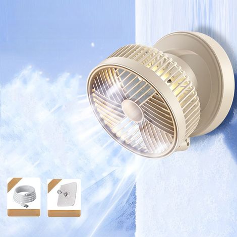 Ventilateur le bureau, 5 vitesses, la cuisine, inclinaison réglable à 180°, pliable, convient pour la maison, la chambre et avec lumière LED (beige) (1/5)