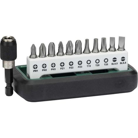 Bosch DIY 12tlg.Kompakt Bitset 3x Torx,6x Kreuzschlitz,2xSchlitz,1 Bithalter (1/2)