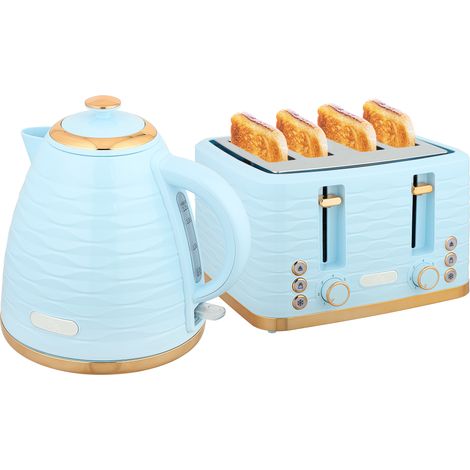 3000W 1.7L Kettle & 4 Slice Toaster, Kettle Toaster Set with 7 Browning Controls Crumb Tray, Light Blue (1/5)