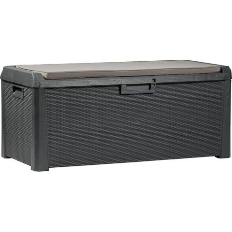 Toomax Santorini baule da 550L multiuso 148x72x64h cm, finitura effetto rattan colore antracite, in plastica resistente anti UV, doppia funzione contenitore e seduta, ideale per esterni