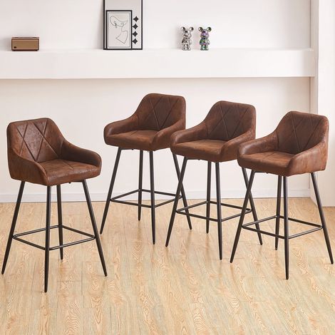 4x Bar Stools Suede Dining Room Kitchen Breakfast High Chairs Footrest Barstool,4PCS Brown