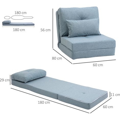 Matelas de sol pliable, tapis de couchage, modèle 2 en 1, coussin amovible, 60 x 80 x 56 cm, bleu ciel (1/5)