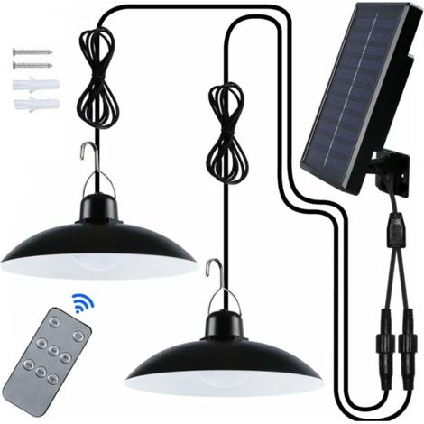 Lampe solaire extérieure double tête IP65 étanche – Télécommande incluse – Lumière blanche chaude – Pour jardin, pergola, balcon, terrasse – (1/5)