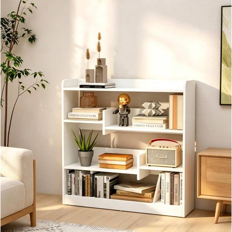 Librería blanca 90x24x91 cm de aglomerado con estantes regulables - CHICFURN (1/5)