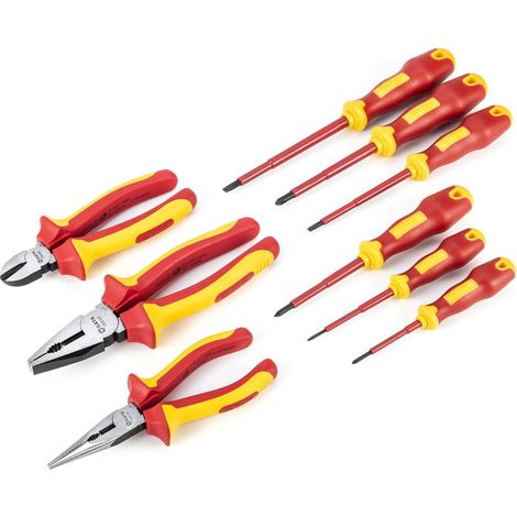 SATA ST09262U Lot de 9 outils isolés VDE avec pinces et tournevis électriciens avec lames en acier S2, transparent (1/5)