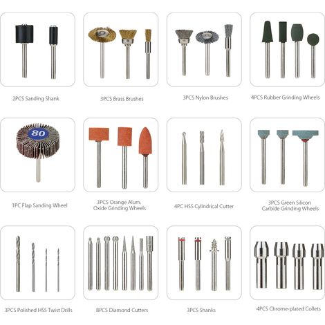 Un ensemble de 378 accessoires pour outils rotatifs, comprenant de la cire à polir, des forets, des disques de coupe en résine, des tiges de connexion pour disques de coupe en résine, etc. (1/5)
