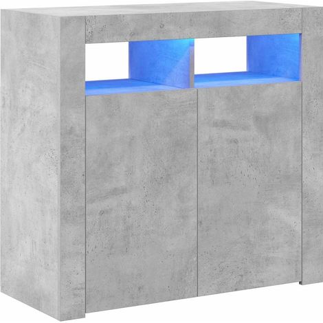 Buffet avec lumières LED, Commode Armoire Luxueux, pour Salon Chambre Entrée Cuisine, Gris béton 80x35x75 cm OIB5245E (1/5)