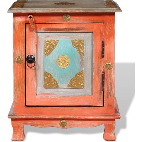 Table de nuit chevet commode armoire meuble chambre bois de manguier massif orange (1/5)