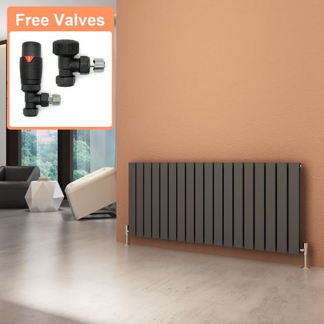 ELEGANT Designer Horizontal Radiator 600x1368 mm Double Flat Panel Anthracite Column with Thermostatic Radiator Valves (1/5)