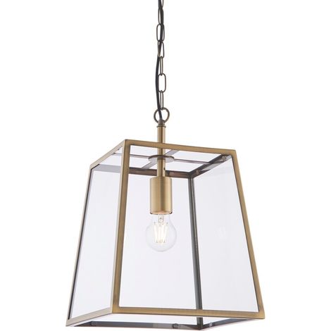 Lampe à Suspension Simple Plaque Laiton Antique Mat, Verre Clair (1/5)