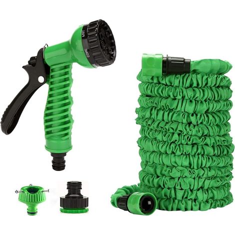Tuyau d'arrosage flexible de 15 m (50 pi) avec douchette 7 fonctions et raccords rapides, tuyau d'arrosage extensible à pression variable.