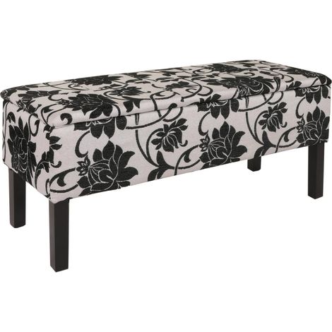 [NEUWERTIG] Bank Sitzbank Renens Aufbewahrungstruhe Stoff/Textil 95x36x44 cm MVG-zertifiziert jacquard schwarz (1/5)