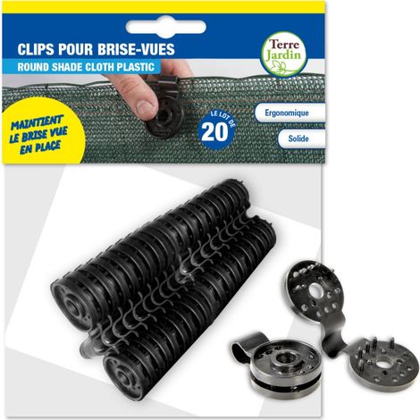 Terre Jardin – Lot de 20 clips de fixation pour brise vue – Polyéthylène noir – Diamètre extérieur 40 mm – Fixation solide sur clôtures