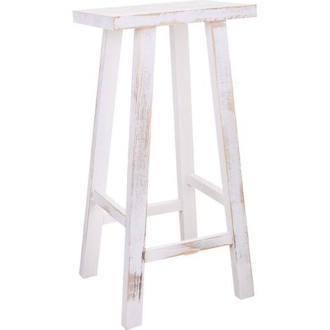 Tabouret en bois de pin blanc style rustique élégant - blanc effet vieilli bois clair (1/4)