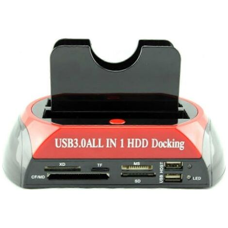Station d'accueil à double baie pour disques durs, connecteurs USB 3.0, SATA, IDE, européens 2,5 et 3,5 pouces (illustrée) (1/5)