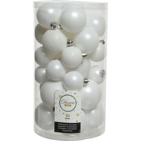 30 PALLINE DI NATALE BIANCO INVERNO OPACO/LUCIDO/GLITTER ADDOBBI (1/5)