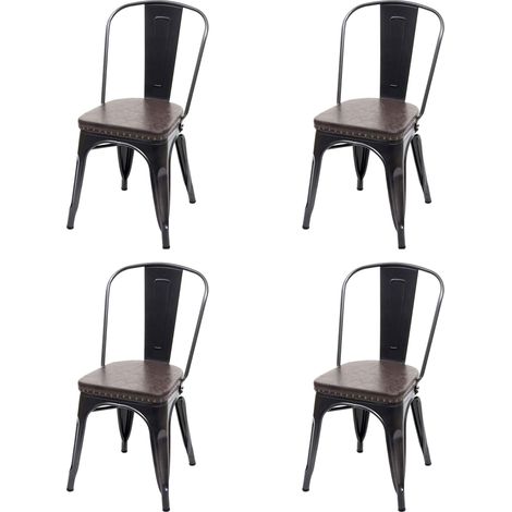 4x chaise de salle à manger HWC-H10e,métal,similicuir Chesterfield,gastronomie,design industriel - noir-marron