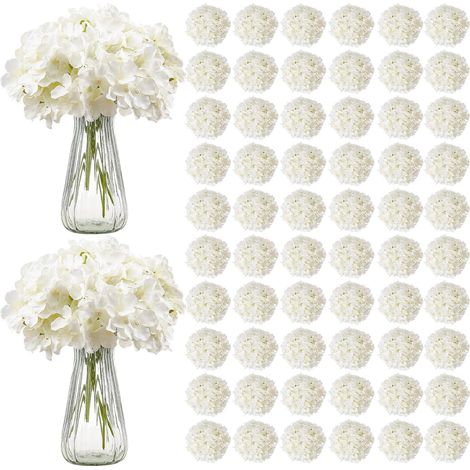 Hortensia Artificielle Lot de 205 Fleurs Artificielles 250 mm Bouquets de Fausses Fleurs Aspect Réaliste avec Tête 152,4 mm, pour Décoration Intérieure, Fêtes, Mariages, Centres de Table, Blanc (1/5)
