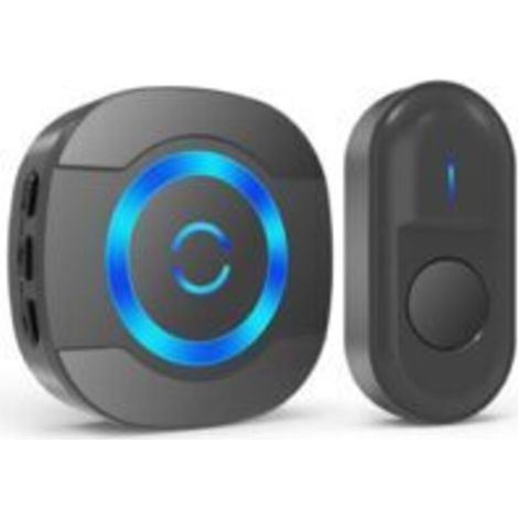 Noir Sonnette de Porte sans Fil 300M Étanche Carillon Electronique avec Récepteur Enfichable pour la Maison 55 Mélodies LED (1/4)