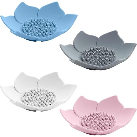 4 Pièces Silicone Porte Savons, Boîte à Savon, Porte Savons Artisanat, Forme de Fleur Créative Égouttoir à Savon avec Trou de Vidange pour Salles de Bains, Cuisines, Hôtels (1/5)
