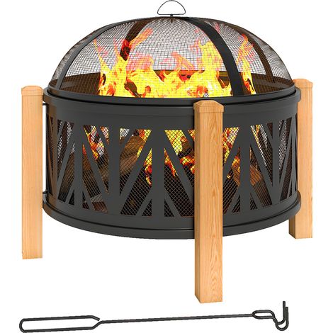 Brasero 2 en 1 Ø75 x 58 cm avec pare-étincelles, tisonnier et grille, noir