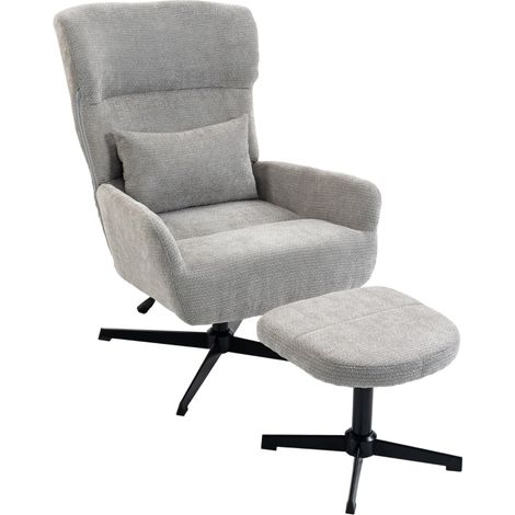 360° drehbarer Loungesessel mit Hocker, hhenverstellbar, Chenille-Bezug, mit Lendenkissen (1/5)