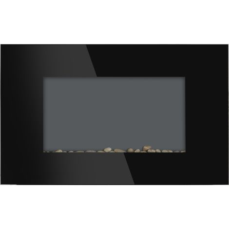 Cheminée électrique Murale LED 7 Effets Flammes + 7 Couleurs Ambiance + Galets télécommande Thermostat 1000-2000 W minuterie Noir (1/4)