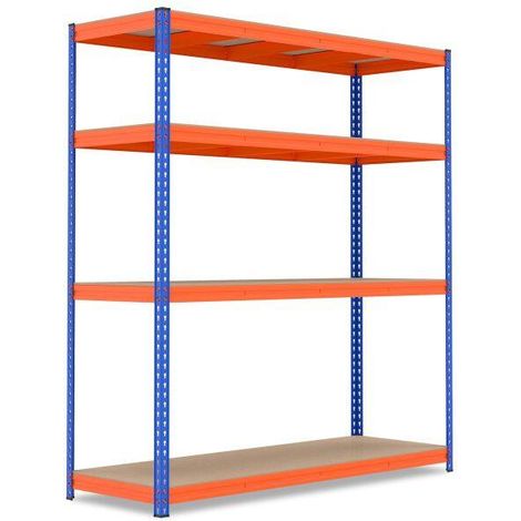 Étagère métallique 4 niveaux avec tablettes réglables, capacité 2400 kg et pieds antidérapants pour garage, entrepôt et atelier (1/5)