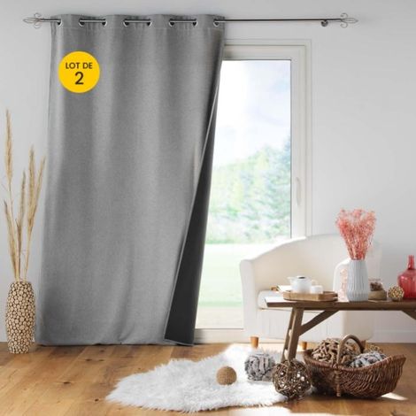 Lot de 2 Rideaux à oeillets 140 x 260 cm doublé polaire isolant Jupiter Gris (1/5)