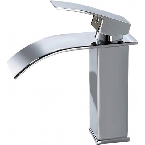 Robinet de salle de bain cascade moderne, robinet de lavabo au design élégant, robinet mitigeur en laiton, eau chaude et froide, robinet chromé G 3/8 (1/5)