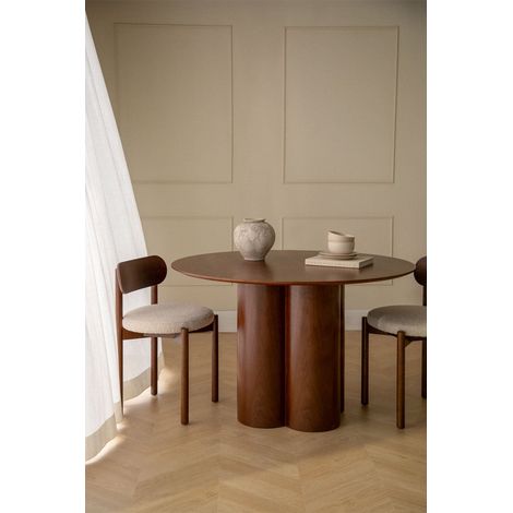 Sklum – Table à manger ronde en bois (Ø120 cm) – Finition placage chêne et frêne – Pied central design – Résistante et durable (1/5)