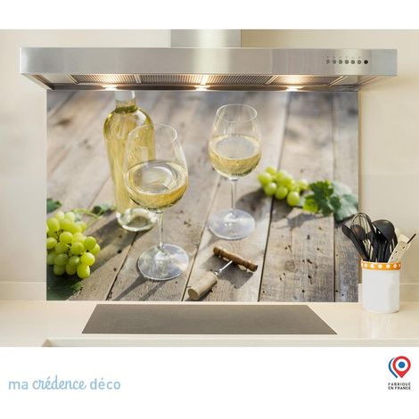 Fond de hotte : Vin blanc sur bois - Verre trempé - 60 cm - 45 cm (1/5)