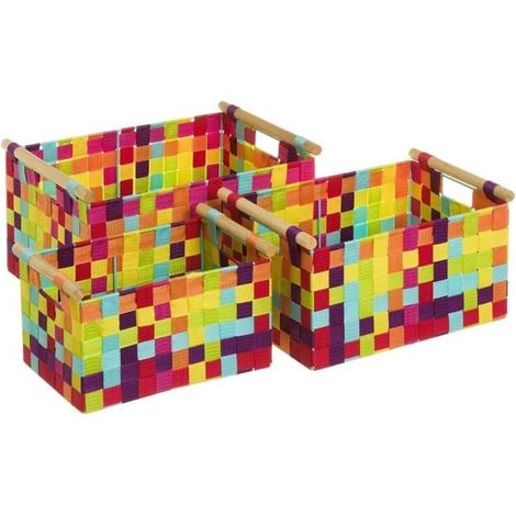 Panier de rangement - JUANIO - Lot de 3 - Tressé - Polypropylène - 3 tailles empilables (1/4)