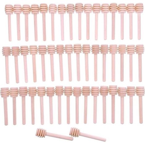 Lot de 50 cuillères à miel en bois - 2 x 2 x 8 cm - Couleur bois - Conviennent pour le miel et le sirop - Ustensiles de cuisine - Manche de cuillère à miel (1/5)