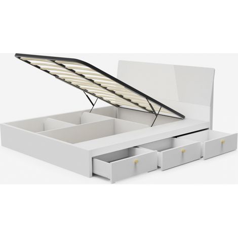Doppelbett 160x190 cm Bett mit Stauraum Schubkasten modernes Design Steyr - Weiß (1/5)