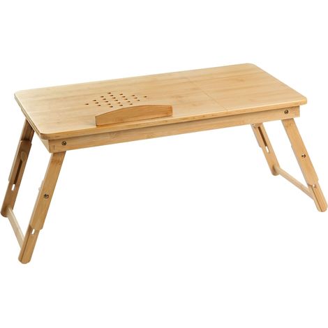 Scrivania pieghevole da grembo con cassetto Vassoio da letto portatile con struttura in bambù e piano inclinabile marrone chiaro Orge