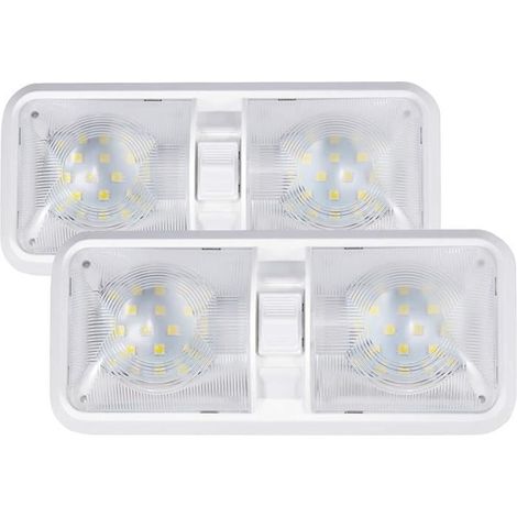 2er-Set LED-Innenraum-Deckenleuchten für Wohnmobile, 12 V, 6 W LED-Licht in neutralweiß, Doppelleuchte mit Schalter