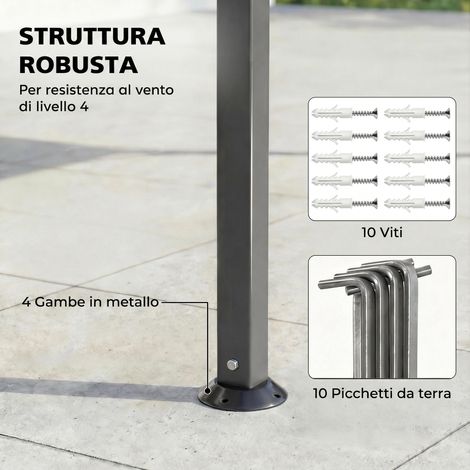 Abri métallique gris foncé 3,2x3,2m avec toit coulissant et trous d'évacuation, en polyester et acier, pour extérieur (1/5)